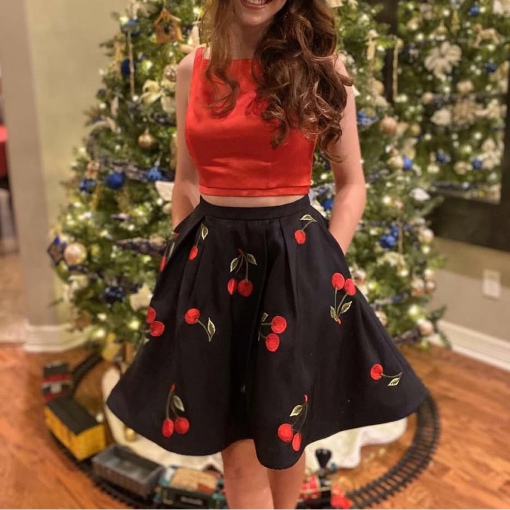 Sherri Hill Black and Red Cherry Cocktail dress